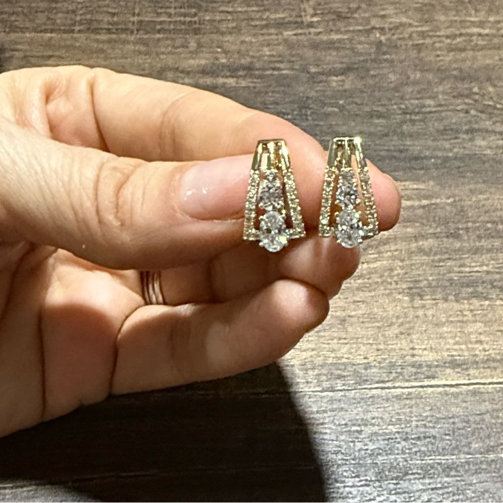 14K Gold Elegant Gold Plated with Diamond & Zirconia Stud Earrings